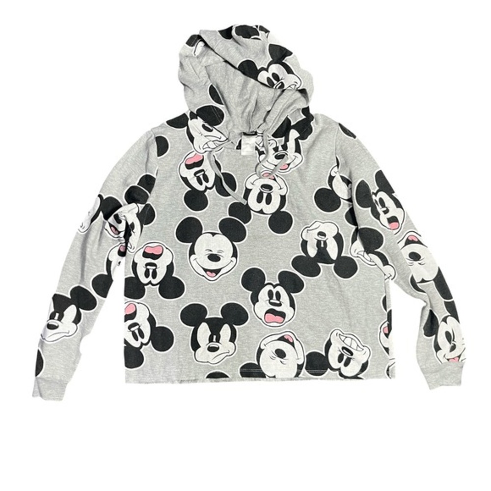Disney Mickey Mouse Print Hoodie Sweatshirt Grey XXLarge Cropped‎